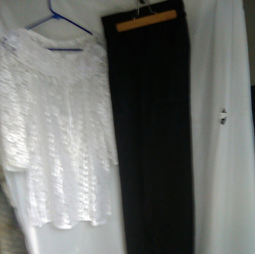 Black satin slacks/lace top
